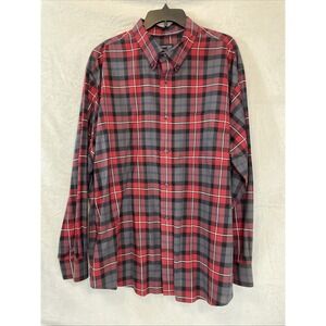 St. John's Bay Easy Care Dress Shirt Mens 2XL Red Plaid Long Sleeve Pocket